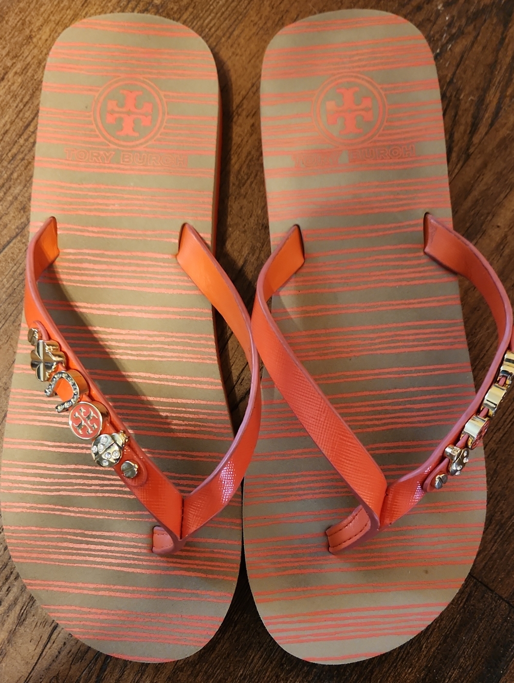 Tory Burch Orange Jeweled Flip Flop Sandals